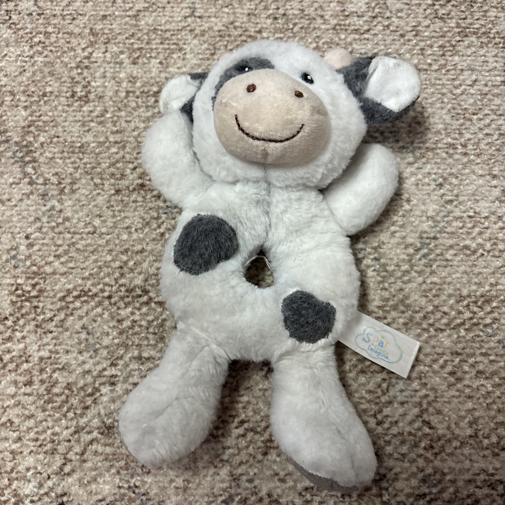 Spark Create Imagine Cow‎ Plush Stuffed Gray Toy Sensory Rattle Crinkle Baby 9"